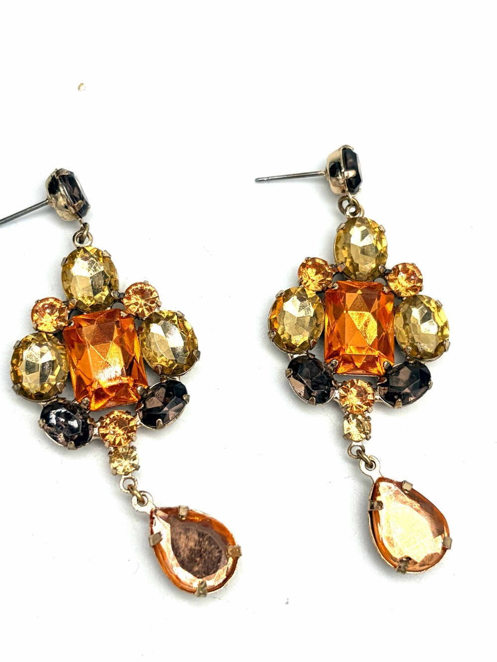 Amber & Champagne Colored Crystal Statement Earrings
